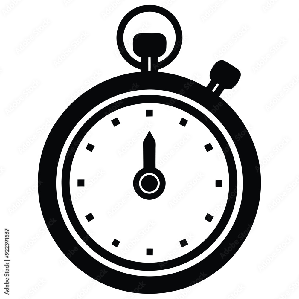 Stopwatch Black and White Silhouette Icon Vector Design on White Background Stopwatch Black and White Silhouette Icon Vector Design on White Background