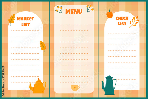 a cute set of autumn-themed kitchen gliders with leaves and utensils