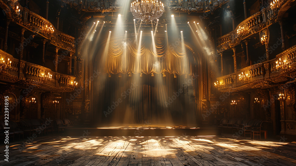 Obraz premium A dramatic stage with spotlight shining down