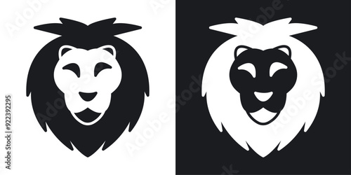 Lion head vector icon set black filled and outlined style. photo