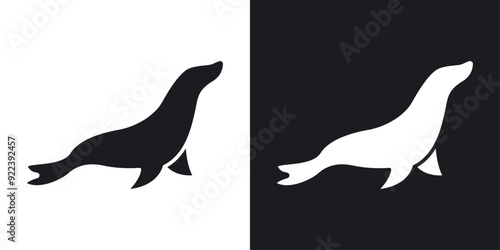 Sea lion vector icon set black filled and outlined style.