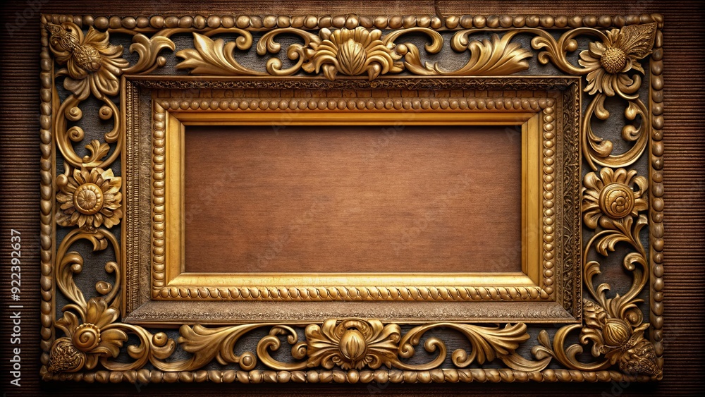 Antique picture frame with intricate detailing and gold trim, vintage, retro, aged, old-fashioned, classic Antique picture frame with intricate detailing and gold trim, vintage, retro, aged, old-fashioned, classic