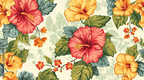 Wallpaper Mural A vibrant and intricately detailed flower pattern design, featuring a harmonious blend of natural elements. Torontodigital.ca