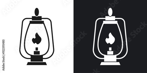 Camping lantern vector icon set black filled and outlined style.