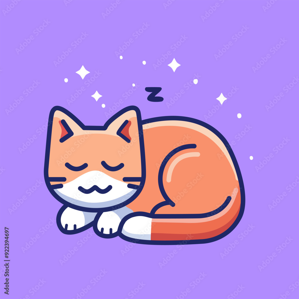 Obraz premium Cute cat sleeping cartoon vector flat style illustration