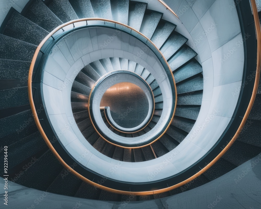 Fototapeta premium A spiral staircase with balanced curves and structure