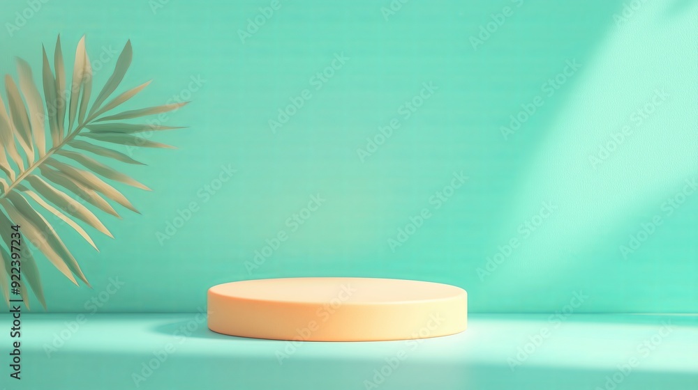 Cute cartoon green background with a circular podium. Cute cartoon green background with a circular podium.