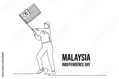 Malaysia Independence Day concept. Single line draw design vector graphic illustration.