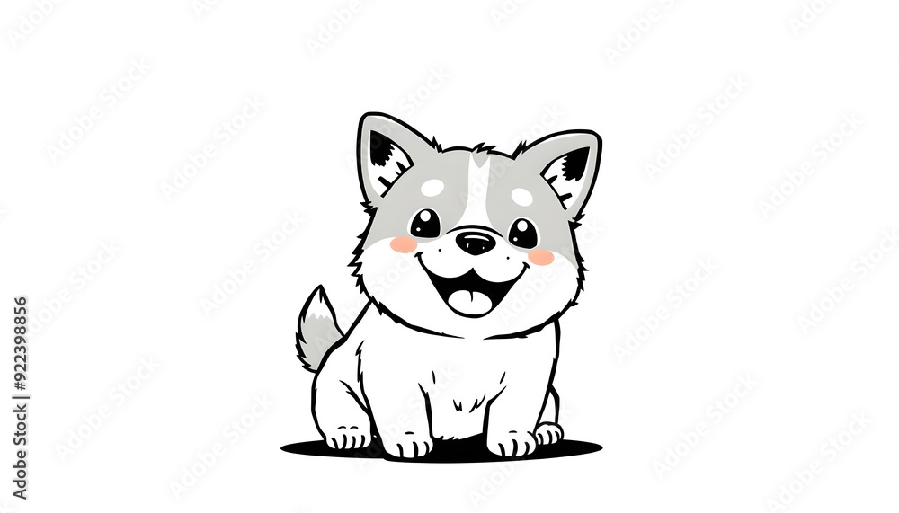 Cartoon Illustration of a Smiling Husky Puppy, black and white coloring pages. Cartoon Illustration of a Smiling Husky Puppy, black and white coloring pages.