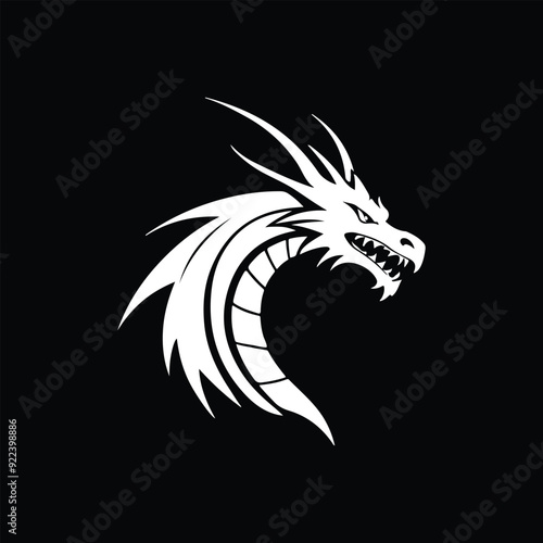 black and white dragon. logos and tattoos. flat design style. Suitable for e-sports, games, squads, etc. design template vector