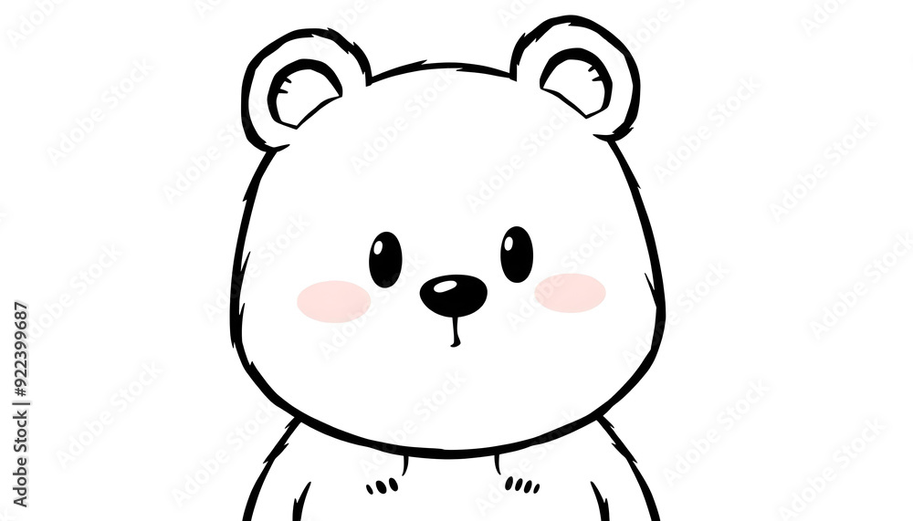 Naklejka premium Cute Cartoon Bear with Black Outline and Pink Cheeks, black and white coloring pages.