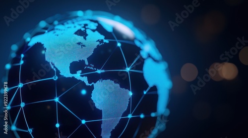 A futuristic digital globe representing global connections and networks, highlighting the interconnectedness of our world.