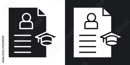 Curriculum vector icon set black filled and outlined style.