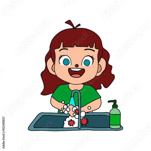 child washing hands with soap