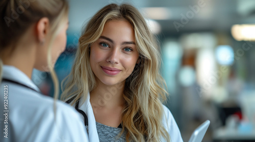 Wallpaper Mural Female doctor explaining diagnosis to her patient. woman having consultation with smiling girl in medical office. Torontodigital.ca