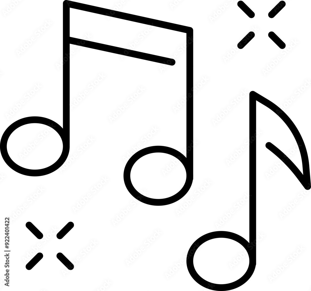 Music notes icon. Party symbol. Linear style. Music notes icon. Party symbol. Linear style.