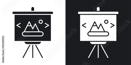 Slideshow vector icon set black filled and outlined style.