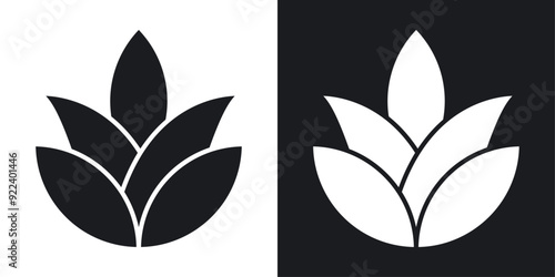 Aloe vera vector icon set black filled and outlined style.