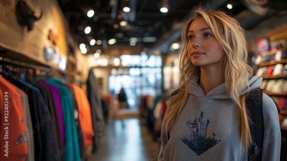 Lost in the Aisle: A young woman contemplates her next purchase amidst a vibrant clothing store, her eyes reflecting the allure of retail therapy. Lost in the Aisle: A young woman contemplates her next purchase amidst a vibrant clothing store, her eyes reflecting the allure of retail therapy.