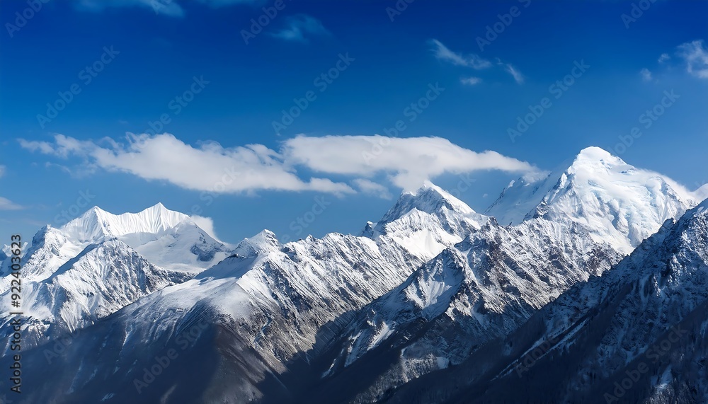 Panoramic view of snow-capped alpine peaks piercing through dramatic clouds Panoramic view of snow-capped alpine peaks piercing through dramatic clouds