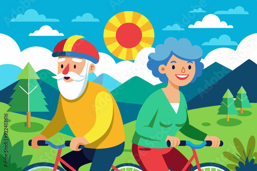 A senior is riding a bicycle vector illustration.