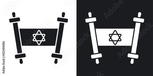 Torah vector icon set black filled and outlined style.