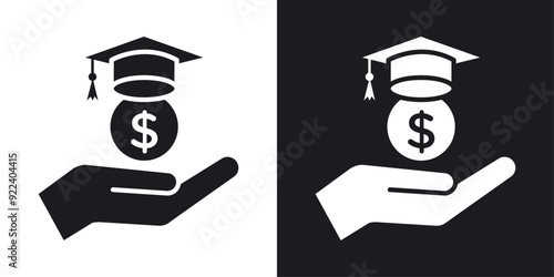 School fees vector icon set black filled and outlined style.