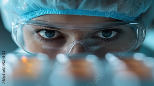 A detailed look at laboratory apparatus emitting glowing purple light, symbolizing advanced medical technology, innovation, and the future of scientific research.