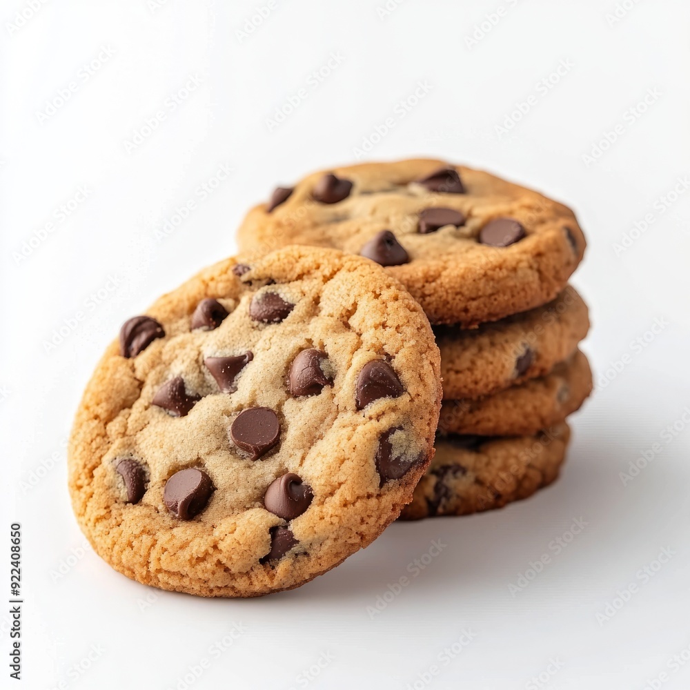 Close up of Chocolate chip cookies on an isolated white background Close up of Chocolate chip cookies on an isolated white background
