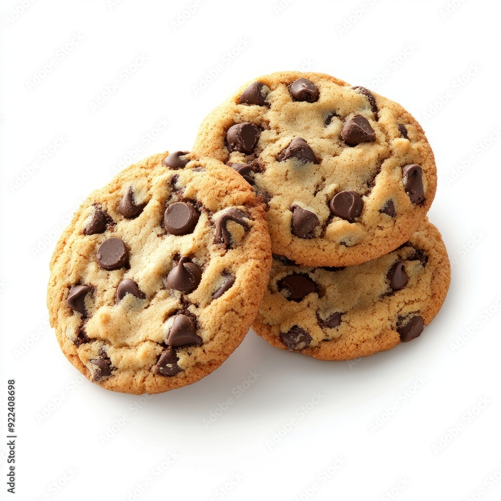Close up of Chocolate chip cookies on an isolated white background Close up of Chocolate chip cookies on an isolated white background