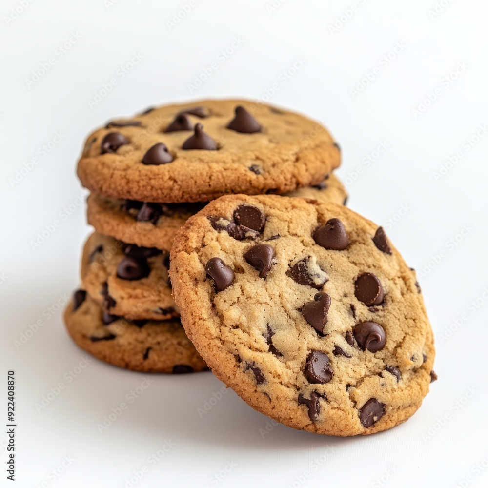 Close up of Chocolate chip cookies on an isolated white background Close up of Chocolate chip cookies on an isolated white background