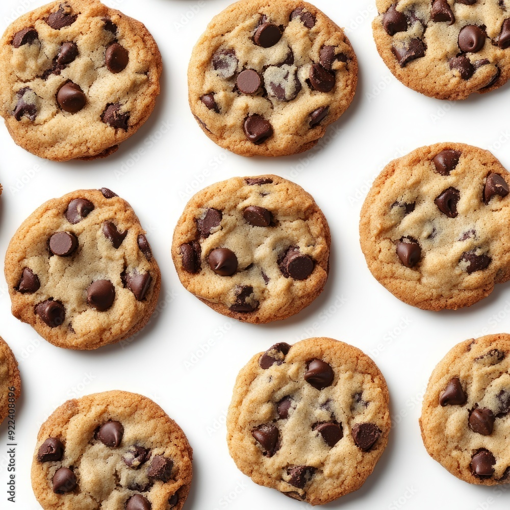 Close up of Chocolate chip cookies on an isolated white background Close up of Chocolate chip cookies on an isolated white background