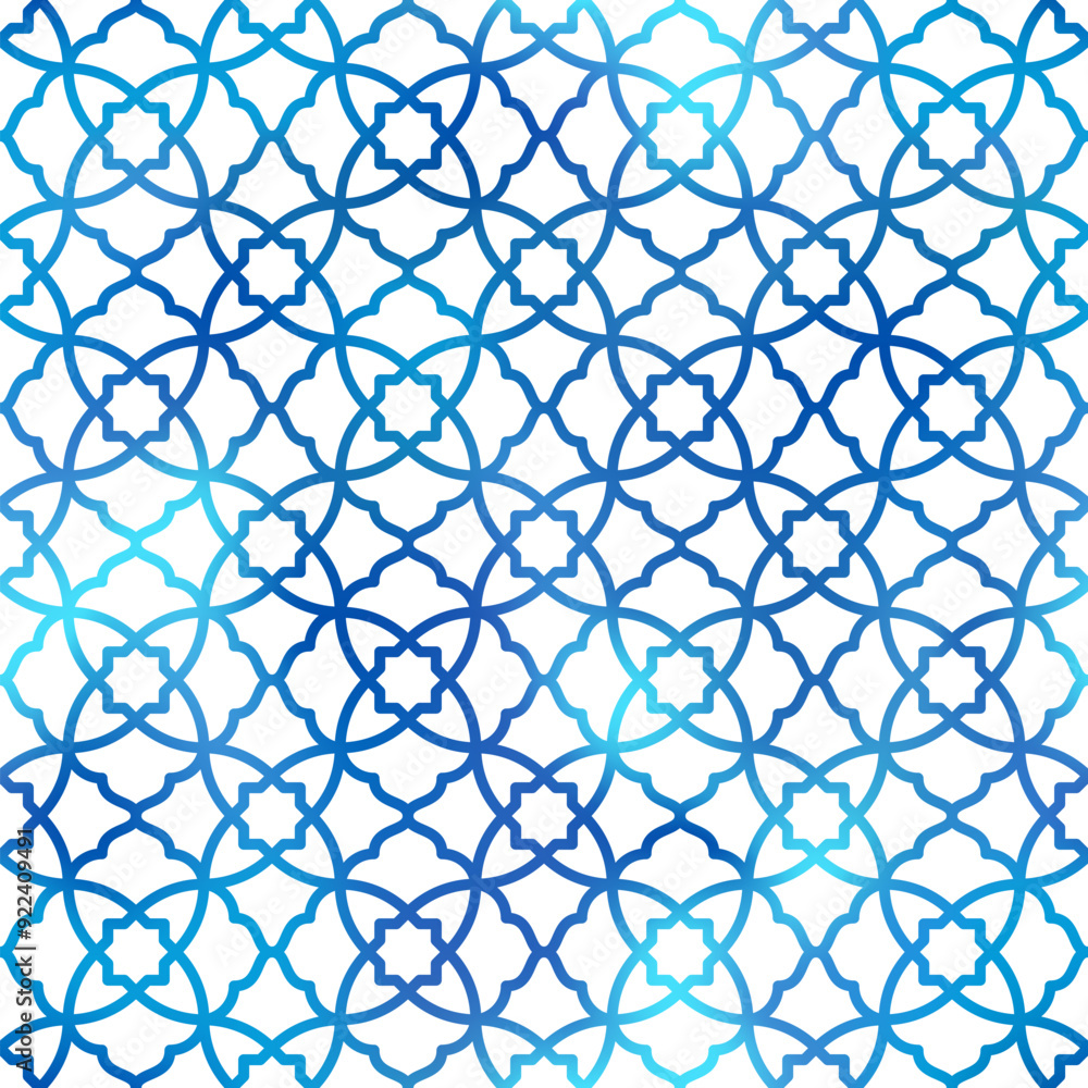 Fototapeta premium Arabic style gradient seamless pattern. Vector blue oriental ornament on white background. Oriental traditional texture for backgrounds, wallpapers, textile patterns, decoration