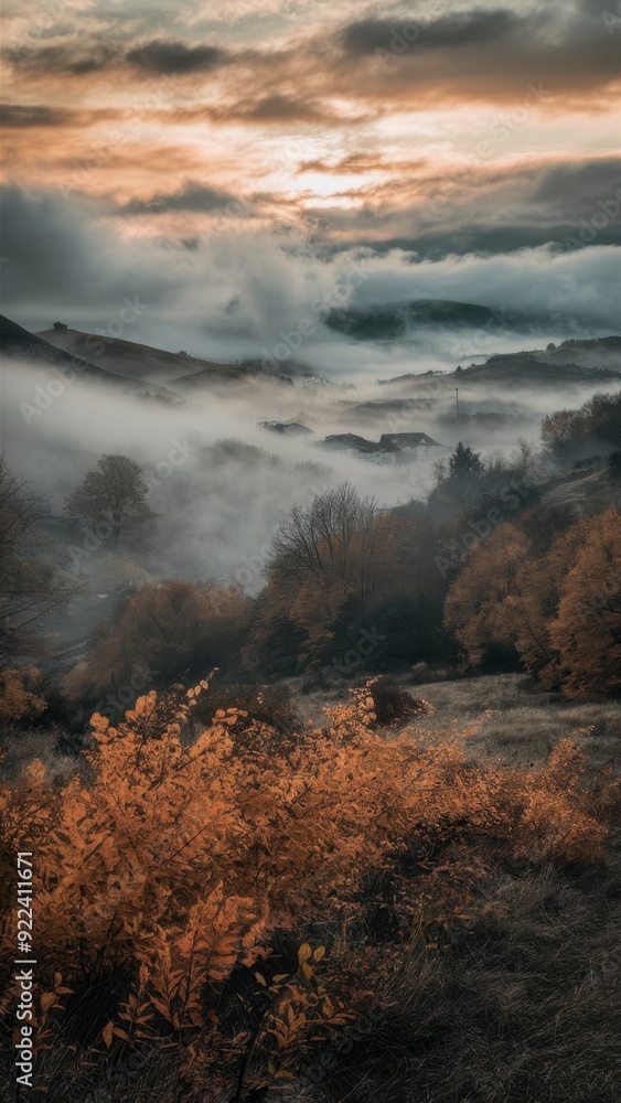 Enchanting Foggy Morning Over Autumn Hills Enchanting Foggy Morning Over Autumn Hills