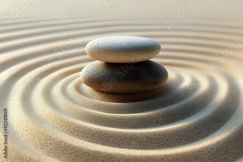 zen stones on the sand. Generative AI