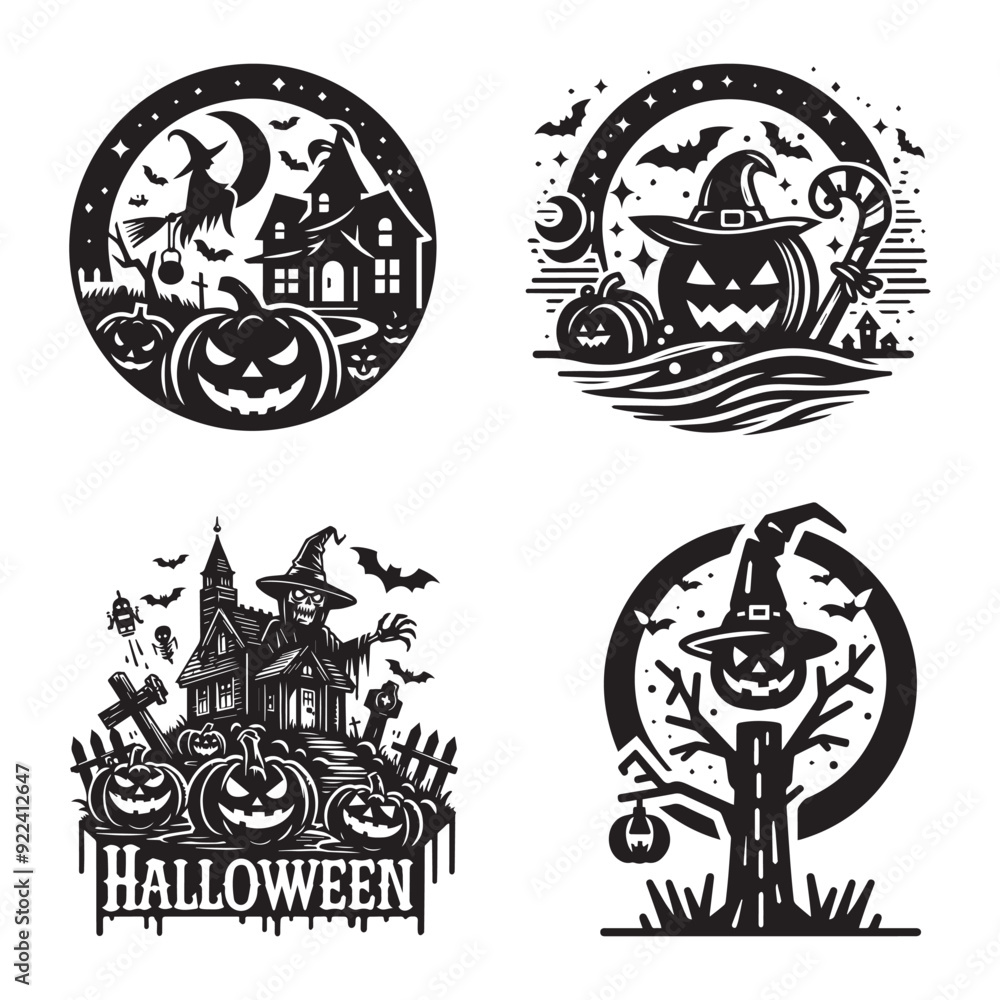 Obraz premium Halloween pumpkins vector art silhouette design