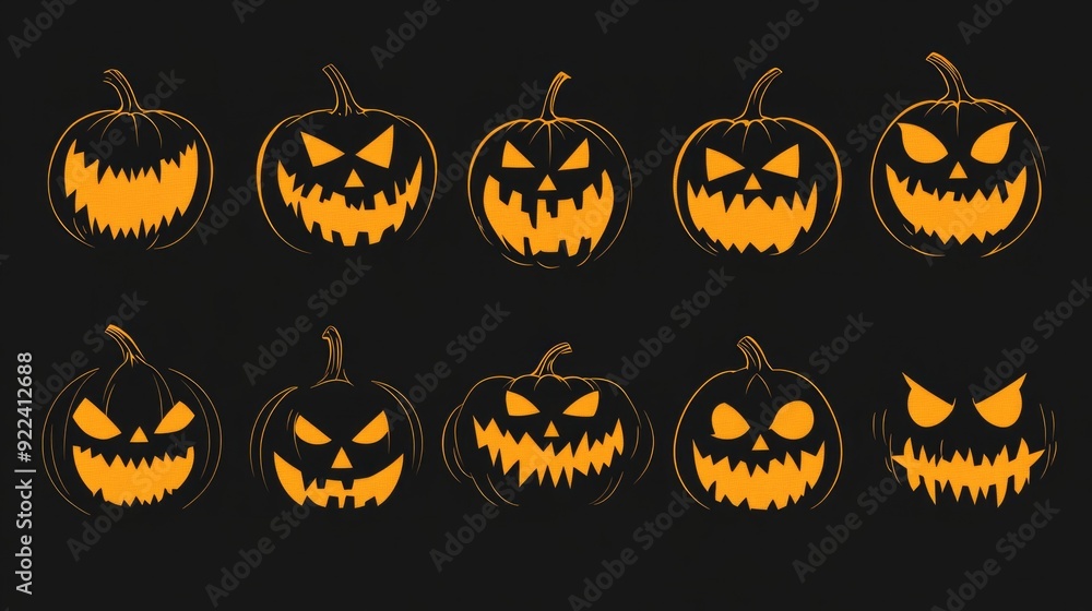 Set Object of Black Pumpkin design. Good template for Halloween or Horror design. Set Object of Black Pumpkin design. Good template for Halloween or Horror design.