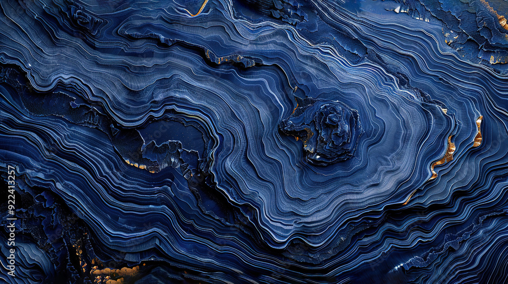 A close-up of a blue and black surface with wavy lines in the middle of the image A close-up of a blue and black surface with wavy lines in the middle of the image
