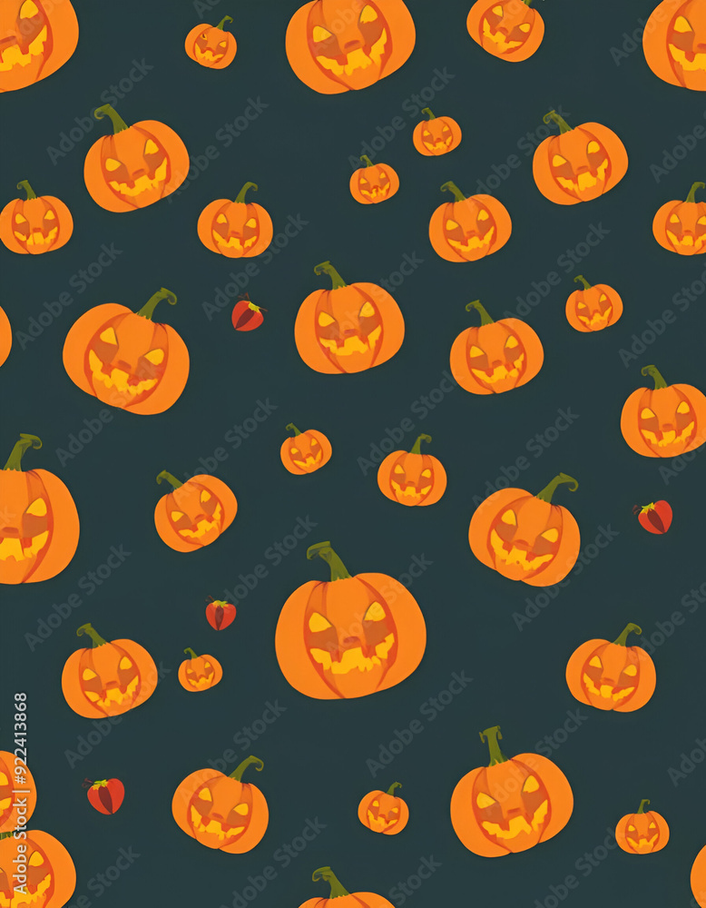 Repeating pattern of carved Halloween pumpkins and bats on a simple background Repeating pattern of carved Halloween pumpkins and bats on a simple background