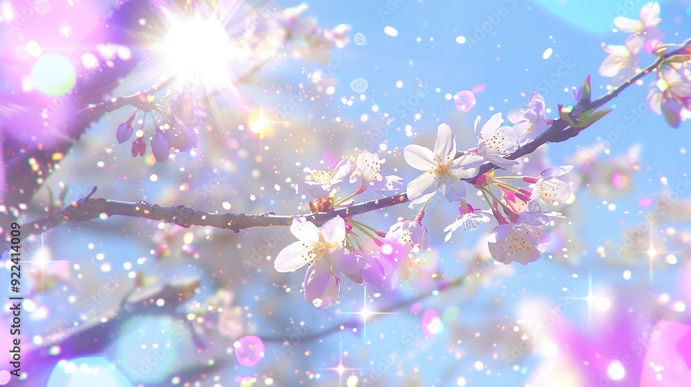 Close-up shot of a tree branch adorned with blooms against a vivid blue sky Close-up shot of a tree branch adorned with blooms against a vivid blue sky