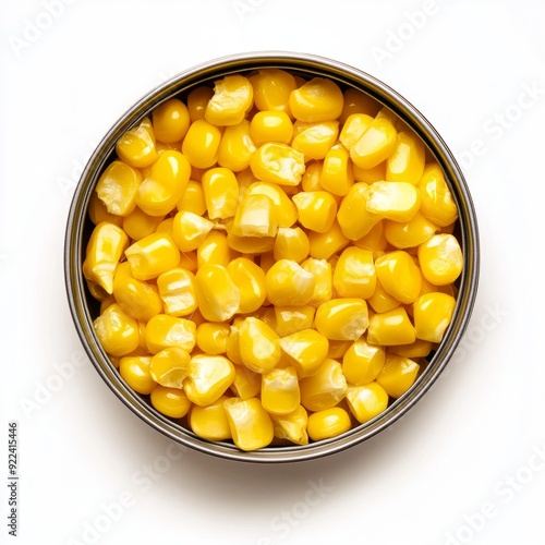 Close up of canned corn on an isolated white background 