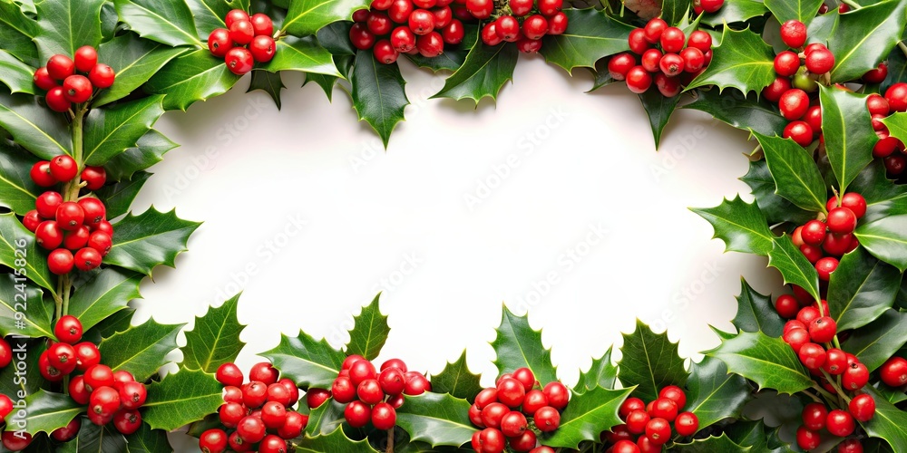 Christmas holly frame with red berries and green leaves, festive, holiday, decoration, winter, celebration, traditional Christmas holly frame with red berries and green leaves, festive, holiday, decoration, winter, celebration, traditional