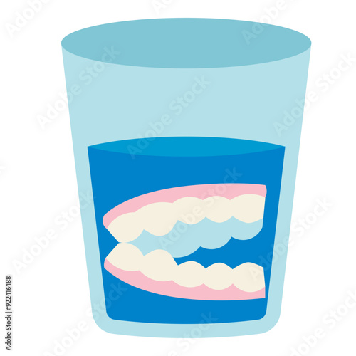fake teeth dentures in a glass flat icon