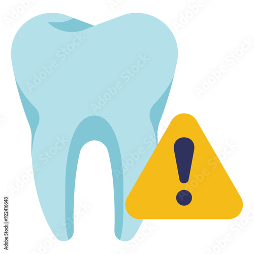 tooth with warning problem sign flat icon