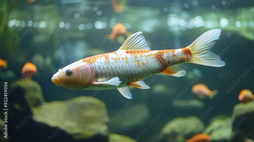 Fototapeta premium A Close-Up of a Koi Fish Swimming in an Aquarium