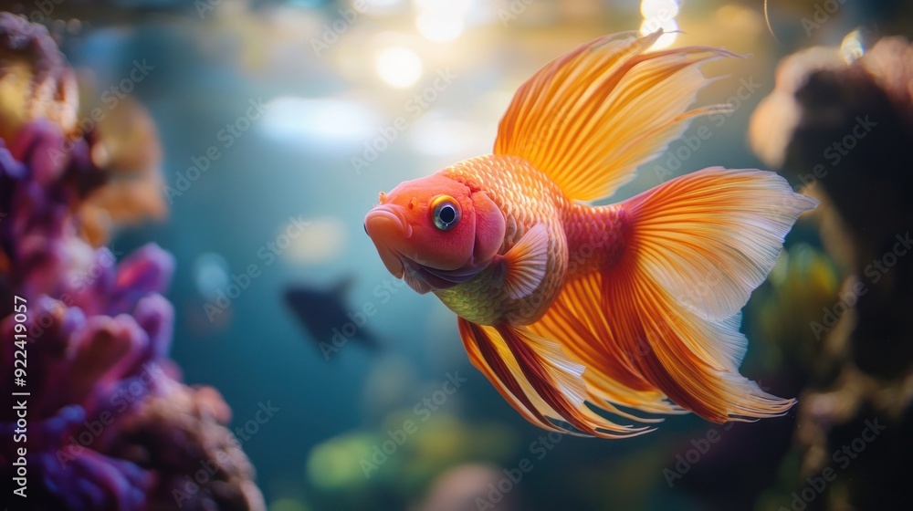 Golden Fish Swimming in Aquarium Golden Fish Swimming in Aquarium