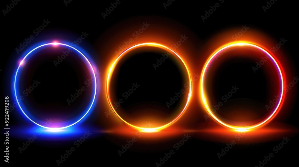 Three neon circles on a black background, surrounded by a red, white, and blue circle Three neon circles on a black background, surrounded by a red, white, and blue circle