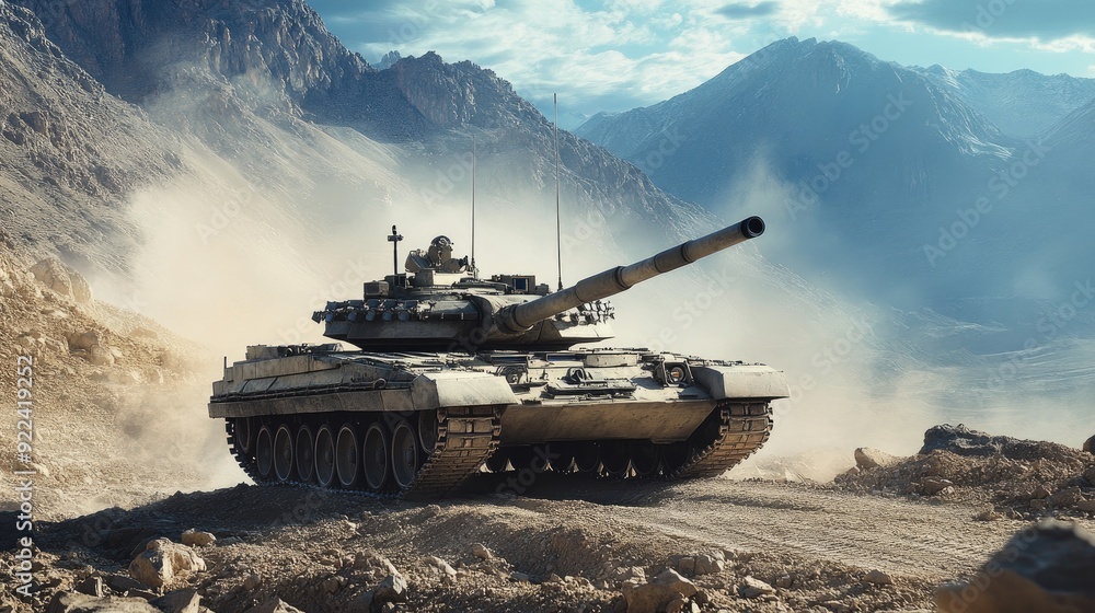 Powerful American battle tank on rugged terrain, showcasing its modern ...