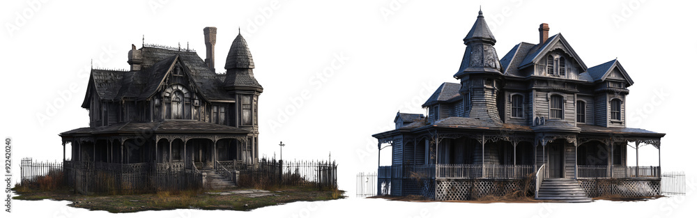 Eerie Halloween Themed Set Haunted House 3D Render on Transparent Background Eerie Halloween Themed Set Haunted House 3D Render on Transparent Background