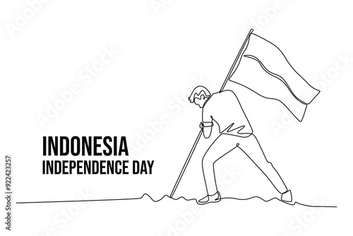 Indonesian Independence Day concept. Single line draw design vector graphic illustration.